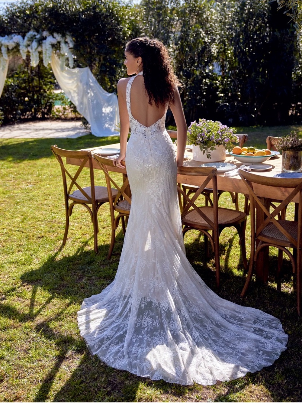 Lace Open-Back Bridal Gown in White - Brand new, never worn or altered!